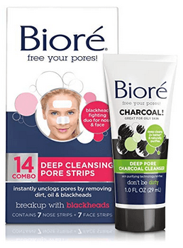 Bioré Deep Cleansing Pore Strips for Nose & Face (14 Count) + Mini Bioré Deep Pore Charcoal Cleanser for Oily Skin by Bioré
